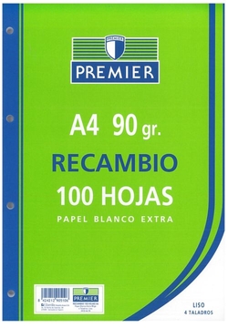 RECARGA A4 100H 4 ORIFICIOS 90G LISO PREMIER