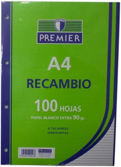PIÈCE DE RECHANGE A4 100H 4 TALADROS 90G CUAD.5X5 C/M PREMIER