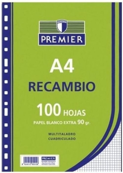 RECARGA A4 100H 4 ORIFICIOS 90G CUAD.3X3 C/M PREMIER