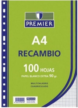 PIÈCE DE RECHANGE A4 100H 4 TALADROS 90G CUAD.46 C/M PREMIER