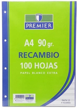 REFILL A4 100 SHEETS 4 HOLES 90G LINED 3.5 W/M PREMIER
