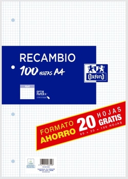 PIÈCE DE RECHANGE A4 100H 4 TALADROS 90G. CUAD.4X4 C/M OXFORD