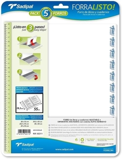 PACK/5 FORRO LIBROS AJUSTABLE 28X52CM FORRALISTO PP 80MICRAS