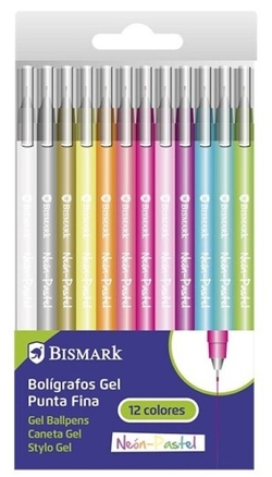 BLISTER 12 BOLIGRAFOS DE GEL PUNTA FINA COLORS NEON PASTEL