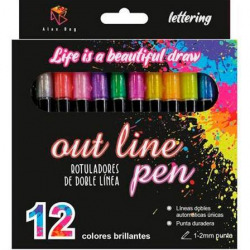 SET OF 21 MARKERS OUTLINER BICOLOR LETTERING