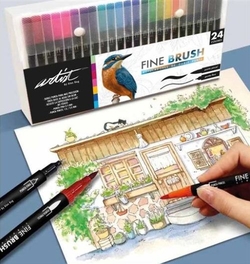 CASE 24 FINE BRUSH DOUBLE POINTED MARKERS COLORS MOD.