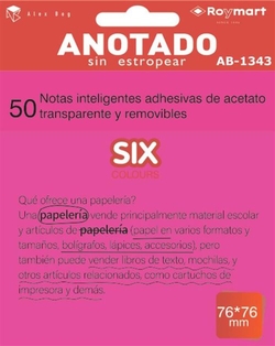 BLOC 50 NOTAS AUTOCOLLANTES TRANSLUCIDE ROSA 76X76MM