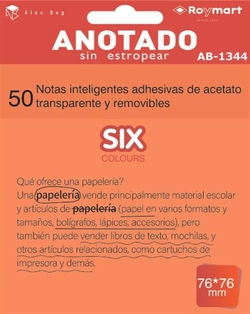 BLOCO 50 NOTAS ADESIVAS TRANSLUCIDAS LARANJA 76X76MM