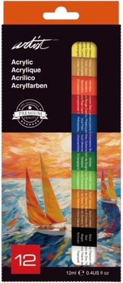 BOÎTE 12 TUBOS PEINTURE ACRILICA 12ML ARTIST COULEURS SURT.