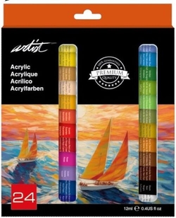 CAIXA 24 TUBOS PINTURA ACRILICA 12ML ARTIST CORES SURT.