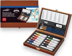 WOODEN BOX 20 WATERCOLOUR TUBES 12ML ARTIST ASSORTED COLOURS