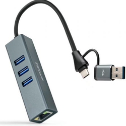 Hub Usb + Usb Tipo-C 3.0 Nanocable 10.03.0412/ 3Xusb/ 1Xrj45