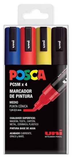 ÉTUI 4 STYLOS FEUTRE POSCA PC5M UNI-BALL COULEURS ASSORTIMENTS
