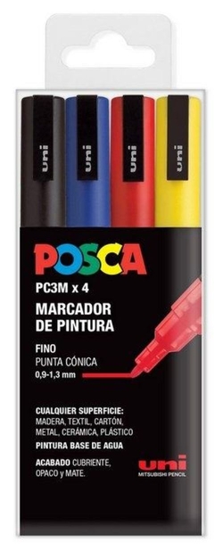 ESTOXO 4 ROTULADORES POSCA PC3MR UNI-BALL CORES BASICOS