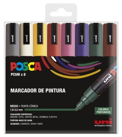 ESTOJO 8 MARCADORES POSCA PC5M UNI-BALL CORES PROFUNDOS