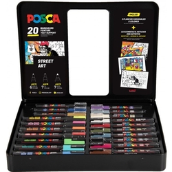 CAIXA METALICA 20 MARCADORES UNI-POSCA PC1M-PC3M-PC5M