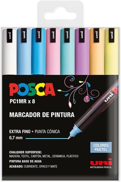 ESTOJO 8 MARCADORES POSCA PC1MR UNI-BALL CORES PASTEL