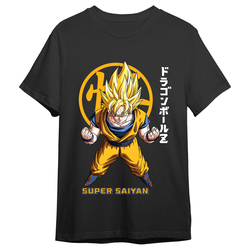 Camiseta Goku Super Saiyan Kanji Dragon Ball Z Adulto