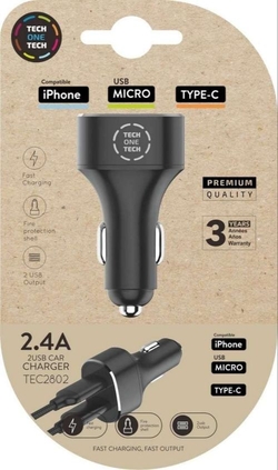 CARGADOR COCHE 2 USB COLOR NEGRO