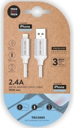 CABLE BLANC NYLON USB-A A LIGHTNING APPLE 1 METRO