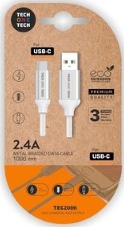 Blister cable de datos usb-c 1m color blanco nylon