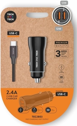 CARGADOR MECHERO AUTO + CABLE USBC NOIR 12W NOIR