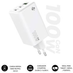 Cargador De Pared Gan Subblim 100W Charger Usb C+C+A/ 2Xusb