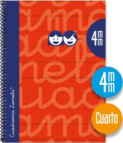 Spiral Notebook, 4th Grade, 80 Sheets, 90gsm, 4mm Paper, Red, Extra Hard Grid
