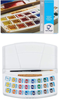 BOX OF 24 WATERCOLOR DISCS VAN GOHG + 1 PAINTBRUSH