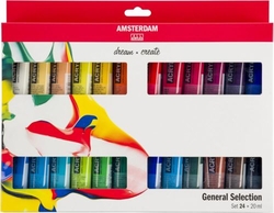 BOX OF 24 AMSTERDAM ACRYLIC BOTTLES 20ML BASIC COLORS