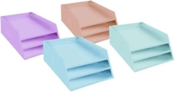 BANDEJA DE CORREO CON 3 NIVELES CARTON FORRADO PASTEL