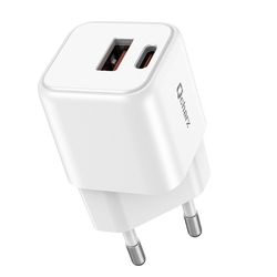 Cargador Mini Qcharx Zeus 3A 20W Puerto Usb A + Tipo C Blan