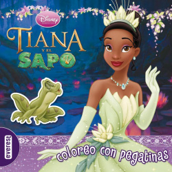 Tiana y el sapo. coloreo con pegatinas