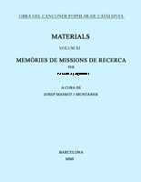 Obra del Cançoner Popular de Catalunya. Volum XI. Memòria de missió de recerca