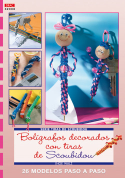 Serie scoubidou nº 8. boligrafos decorados con tiras de scoubidou