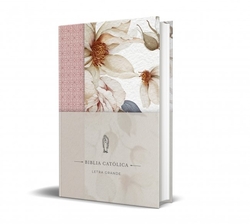 La Biblia Católica: Edición letra grande. Tapa dura, Tela rosada con flores